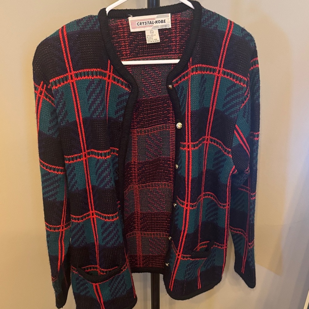 Crystal-Kobe Women's Plaid Cardigan - Black and Red